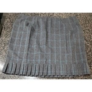 Grey Blue Plaid Pleated Hem Knee Length Skirt Plus Size 24W Windowpane Check